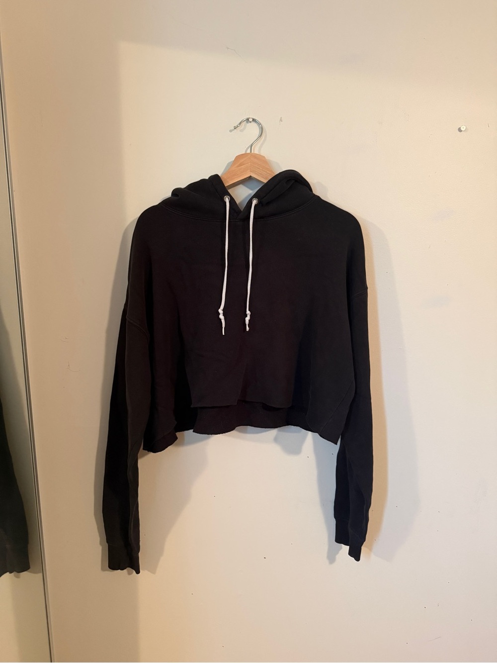 wild fable Black Cropped Hoodie with White Drawstrings